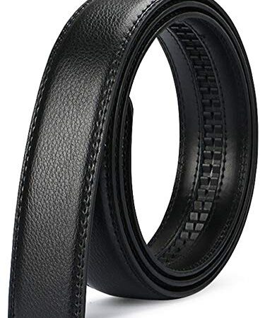 Nelbons Ceinture homme ceinture automatique à cliquet pour homme Ceinture en cuir de 35 mm de large, sans boucle (Noir N14, 125cm/28-43 taille réglable)