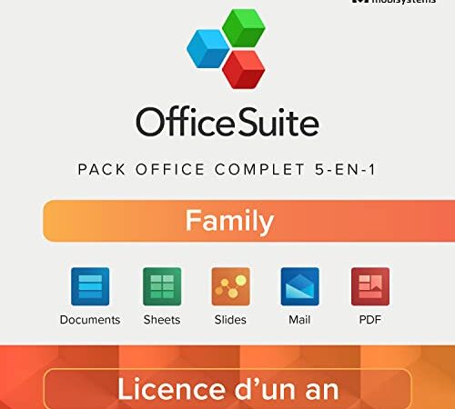 OfficeSuite Family – 6 Utilisateurs – Documents, Sheets, Slides, PDF, Mail & Calendar pour 1 PC Windows et 2 appareils mobiles par utilisateur / Licence de 1 an