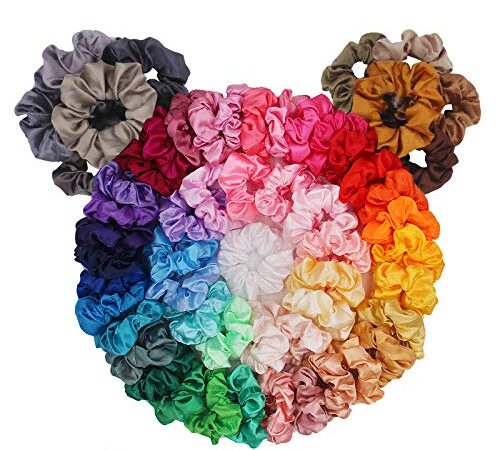 Pack de 60 chouchous pour cheveux, chouchous en satin de soie BeeVines pour cheveux, accessoires pour cheveux bouclés pour filles, cadeau de pack de chouchous