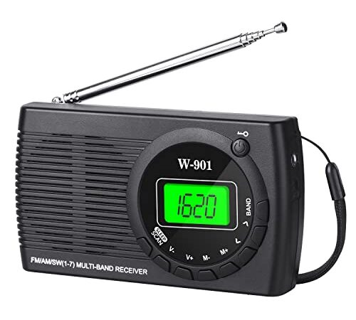 Padwa Lifestyle Radio Portable Petit Mini FM/AM (MW) / SW avec Une Excellente Réception et Qualité Sonore Elevée, Connexion Veille/Casque, Adaptée à la Randonnée, au Jogging Camping Noir