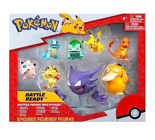 Pokémon Battle Action Figure Multi 8 Pack - Comes with 2" Bulbasour, 2" Squirtle, 2" Charmander, 2" Pikachu, 2" Houndour, 2" Jigglypuff, 3" Haunter, & 3" Psyduck