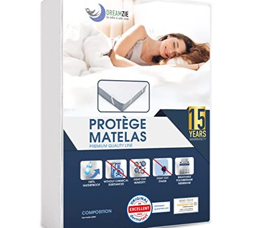 Protege Matelas 160x200 cm Imperméable Made in Europe et Oeko TEX par Dreamzie - Alese 160x200 en Coton Respirant avec 4 Coins Elastiques