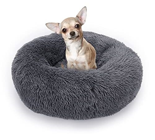 Puki Diary Lit Chat, Panier Chat Moelleux, Coussin Apaisant pour Chat, Rond et Peluche Lit Chien Lavable (60cm, Gris Foncé)