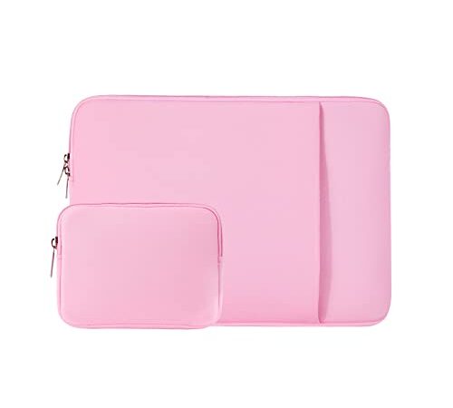 RAINYEAR Housse 14 Pouces Ordinateur Portable de Protection Sacoche Laptop Sleeve avec Poche Avant Accessoires Pochette Compatible pour 14 Notebook Computer Tablette MacBook Chromebook(Rose)