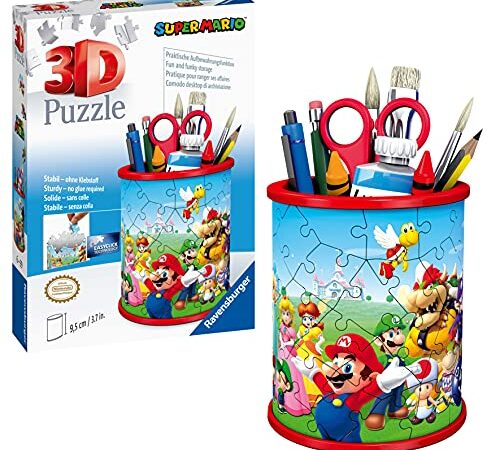 Ravensburger - Puzzle 3D Pot à Crayons - Super Mario - A partir de 6 ans - 54 pièces numérotées à assembler sans colle - Accessoires inclus - Hauteur 9,5 cm - 11255