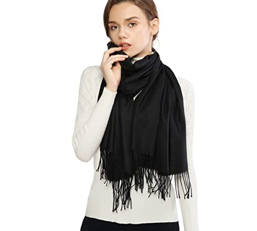 RIIQIICHY Hiver Chaud Écharpe Pashmina Châle Wrap Pour Femmes et Hommes Longues Grandes Écharpes Douces Noir,large