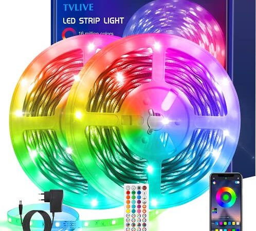 Ruban LED 20M(10M*2) RGB Ruban ,Contrôlé par APP du Smartphone, Synchroniser avec Rythme de Musique, 16 Millions de Couleurs, Bande LED Lumineuse pour Maison Décoration