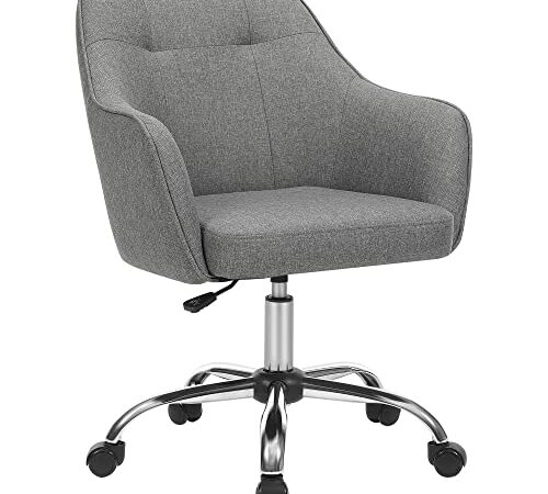 SONGMICS Chaise de Bureau, Fauteuil Ergonomique, Siège Pivotant, Réglable en Hauteur, Capacité 110 kg, Cadre en Acier, Tissu en Coton-Lin Respirant, pour Bureau, Chambre, Gris OBG019G01