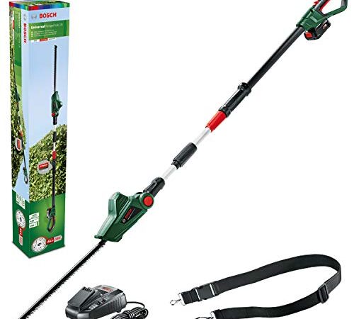 Taille-Haies sans fil téléscopique Bosch - UniversalHedgePole 18 (1 Batterie 18 V 2,5 Ah, Chargeur, Longueur de lame 43 cm)