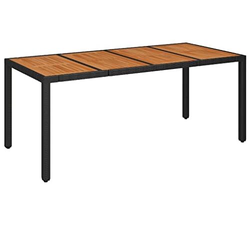 vidaXL Table de Jardin Dessus en Bois Noir 190x90x75 cm Résine tressée