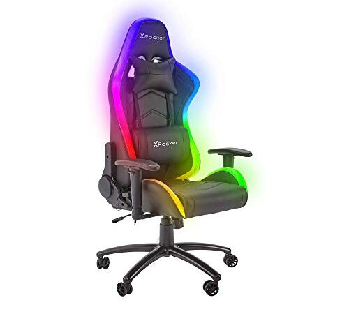 X Rocker Bravo RVB Chaise de jeu pour PC avec éclairage LED Neo Motion, chaise de bureau ergonomique à dossier haut, siège réglable en pivotant, similicuir PU – Noir