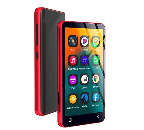 80Go Lecteur MP3 avec Bluetooth et Wi-FI, écran Tactile Complet de 10.2 cm, Lecteur MP4 MP3 avec Spotify, Son HiFi Portable Walkman, Lecteur Audio numérique avec Haut-Parleur（Rouge Noir