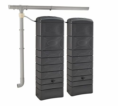 Alice's Garden - Lot de 2 récupérateurs d'eau. Mural Chastang 300L Anthracite avec kit raccord chéneau Inclus