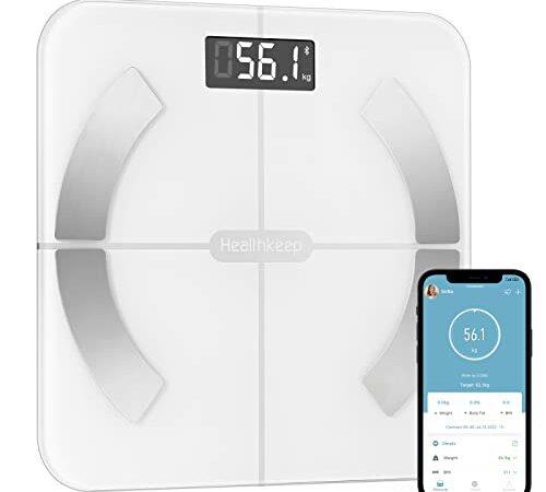 Balance Pese Personne Balance Connectée Bluetooth Balance Impédancemètre avec 13 Données Corporelles Analyse de Corporelles pour APP (BMI/Graisse Corporelle/Masse Osseuse/BMR/Muscle/Eau)