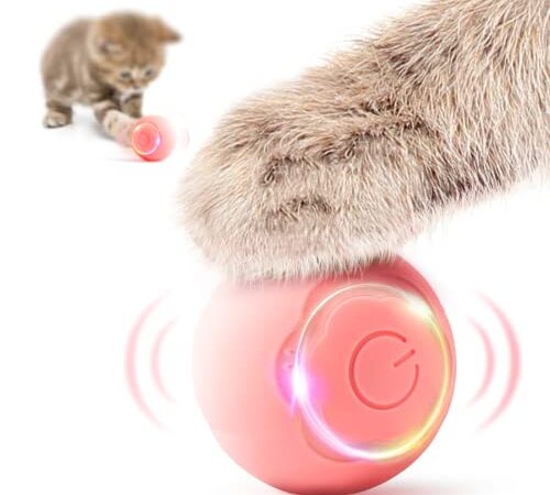 Baytion Balle pour Chat Interactive, Jouet Chat Interieur Intelligente à Roulement Automatique, avec lumières LED Changeantes, 2 Modes, Rechargeable Type-C pour Chats et Chiots, Rose