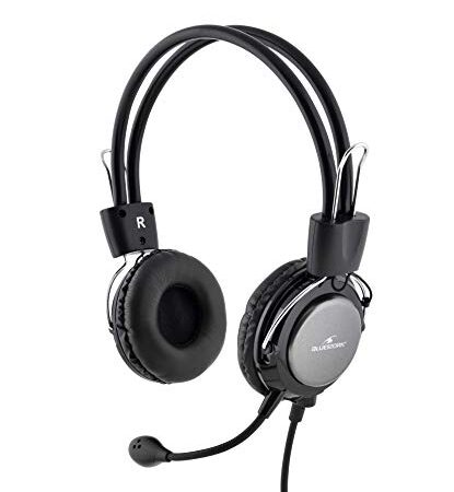 BlueStork MC201 Micro Casque pour PC - Casque avec Microphone Flexible à Réduction de Bruits - Casque PC avec Micro Jack 3.5mm Compatible Windows/Mac/Smartphones