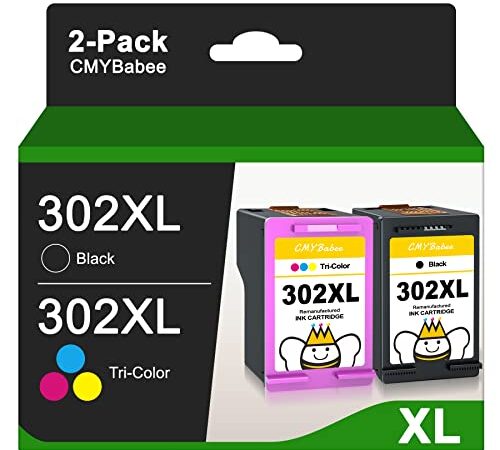 CMYBabee 302XL Remanufacturée pour HP 302 XL 302 Cartouches d'encre de Remplacement pour HP Envy 4520 4527 4525 4524 DeskJet 3630 2130 3636 3632 Officejet 3831 4650 5220 (1 Noir 1 Tri-Colore, 2Pack)