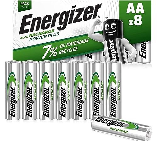 Energizer Piles Rechargeables AA, Recharge Power Plus, Lot de 8