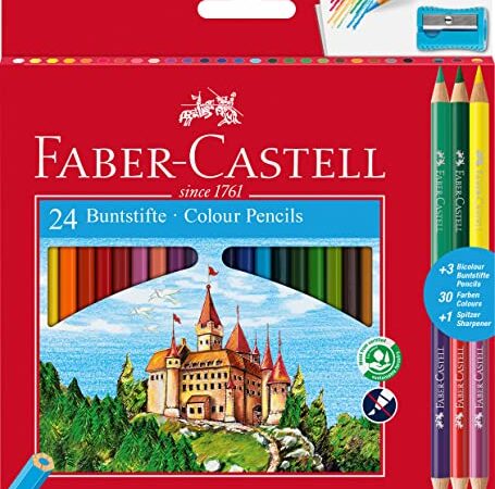 Faber-Castell 110324 - Set de crayons de couleur Classic Colour, 28 pièces, taille-crayon inclus, pour enfants et adultes