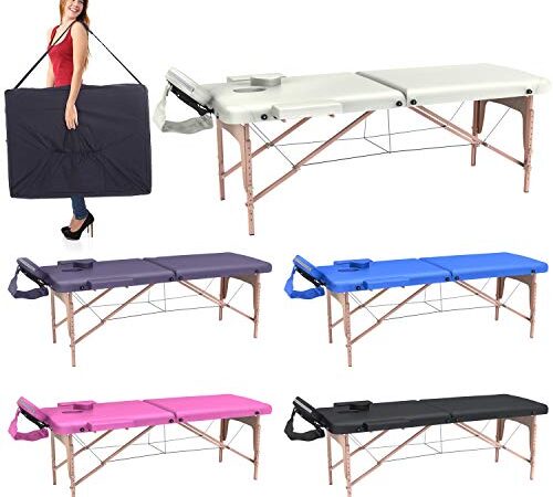 Fenixshop24 - Table de Massage Professionnelle 2 Zone en Bois de hêtre Pliable et transportable Hauteur réglable Compris Sac de Transport lit de Massage pour physiothérapie, esthéticienne