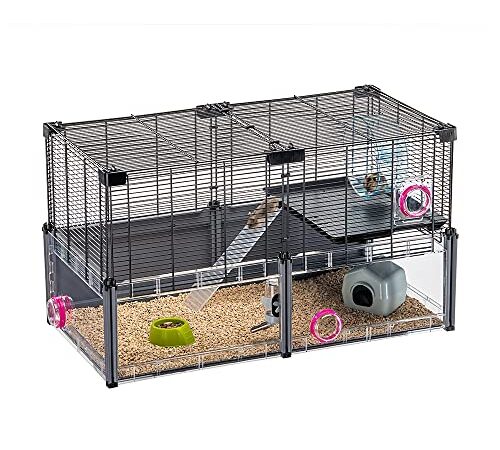 Ferplast Cage Hamster, Cage Souris MULTIPLA Hamster, en Grillage Métallique et Plastique Recyclé, avec Accessoires, Modulaire