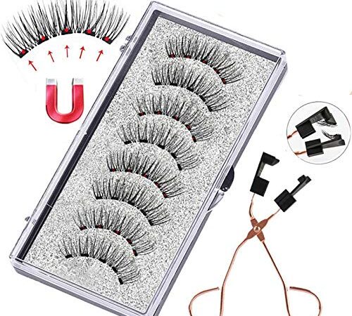 FINEVERNEK Faux Cils Magnétique, Faux Cils Magnetique 3D Effet, 8pcs Faux Cils Naturel Réutilisables sans Colle, Faux cils Ultra-Minces 5 Aimants avec Pince à Épiler