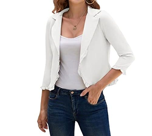 GRACE KARIN Gilet Cardigan Ouvert Femme Manche Courte 8/10 Blazer Coton pour Travail Formel Blanc -2 M