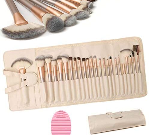 HEPAZ Pinceaux de Maquillage Professionnel,24 PCS Pinceaux maquillage+1 PCS Oeuf de Nettoyage de Brosse de Maquillage pour les ombres à paupières,les sourcils