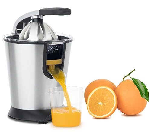 H.Koenig Presse Agrumes Electrique levier professionnel Inox AGR80 Sans BPA, Jus Orange, Citron, Pamplemousse, Rapide, Automatique, Silencieux, Puissant 160 W, bec Anti-gouttes, lavable en machine