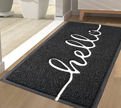 Homaxy “Hello” paillasson extérieur, Paillasson Intérieur, Tapis Entrée, Tapis d'entree Intérieur, Paillasson Extérieur Antidérapant & Anti-Poussière, 44 x 76 cm (Noir)