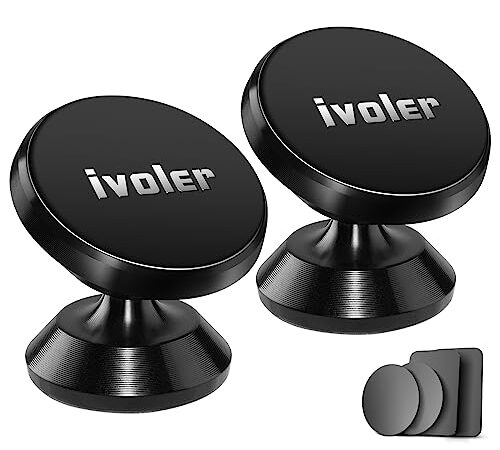 ivoler Support Telephone Voiture, [Lot de 2] Porte Téléphone Voiture Universel 360° Rotation, Magnetique Portable Aimant Adhésif pour Smartphone, Compatible pour Phones ou appareils GPS-Noir