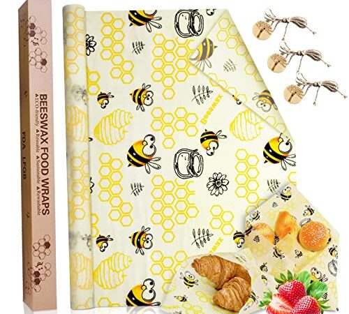 JOYBOY Emballage Cire d'abeille,35x100CM Bee Wraps,Zéro Déchet Beeswax Wraps,Emballages Alimentaires Réutilisables écologiques,pour Le Fromage à Sandwich Fruits Et Légumes à Conserver Frais