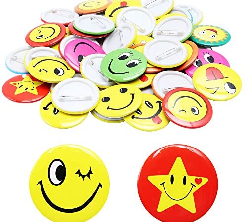 Keboyoe 40 Pcs 45mm Smile Badges Métal Ronds Souriants Badges Smile Épingles à Badge pour décoration de vêtements les étudiants (style aléatoire)