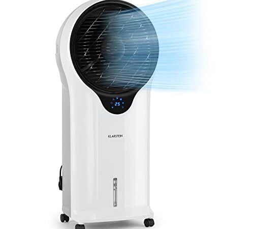 Klarstein Climatiseur Mobile 3 en 1, Climatiseur Portable avec Humidificateur, Ventilateur, Climatiseur Mobile Sans Évacuation, 2 Pack Glacons, Minuterie, 3 Modes, 90W, Puissant Débit d'Air 1600m³/h