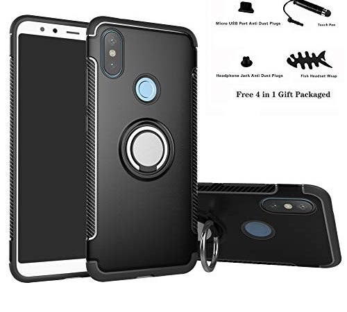 Labanema Coque pour Redmi Note 6 Pro, 360 Degrés Rotation Ring Holder Stand Protection Case Cover pour Xiaomi Redmi Note 6 Pro (4 en 1 Cadeau emballé) - Noir