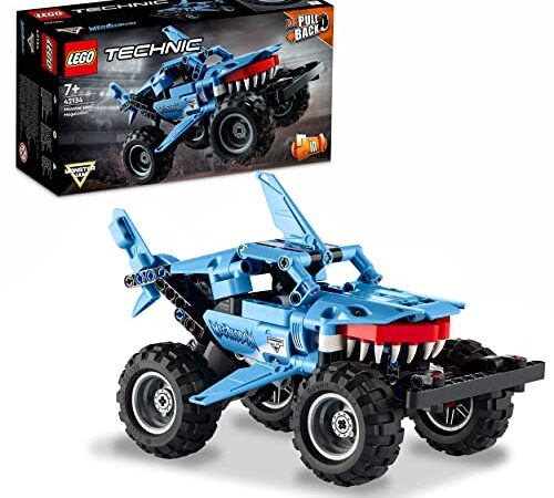 LEGO 42134 Technic Monster Jam Megalodon, Jouet de Voiture , 2 en 1, Truck et Low Racer Lusca, Véhicule à Rétrofriction, pour Garçons et Filles