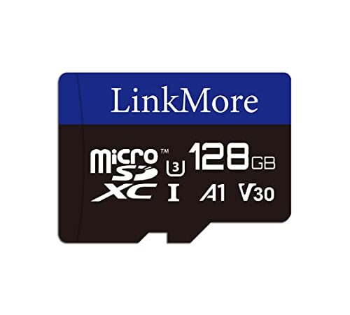 LinkMore Carte micro SDXC 128 Go, A1, UHS-I, U3, V30, compatible classe 10, vitesse de lecture jusqu'à 95 Mo/s, vitesse d'écriture jusqu'à 45 Mo/s, adaptateur SD inclus