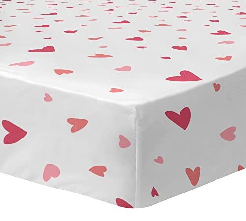 MATT & ROSE Heart Drap Housse Enfant 1 Personne 90x190 cm | 100% Coton | Oeko-Tex | Imprimé Fille Coeurs | Blanc, Rose