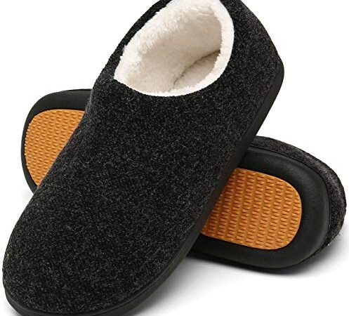 Mishansha Chausson Homme Hiver Chaude Pantoufle Mousse Mémoire Toison de Corail Doublure Slippers avec Semelle en Caoutchouc Antidérapante Noir GR.42