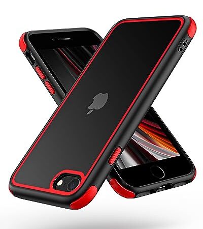 MobNano Coque Compatible avec iPhone SE 2020/2022 5G et iPhone 7/8 360 degrés Antichoc Pro Anti-Rayures Transparente PC/TPU Silicone Etui pour iPhone 7/8/SE2020/SE2022 - Noir/Rouge