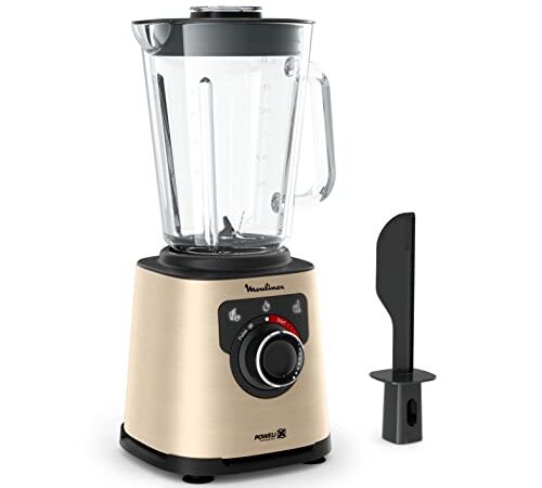 Moulinex Blender électrique, 1200 W, Bol verre capacité utile 1,5 L, Mixeur Smoothie, Technologie de lames Powelix, Haute qualité, Nettoyage facile, PerfectMix Noir/Or LM871A10