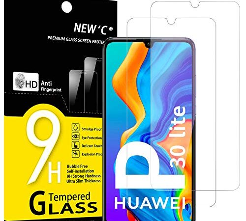NEW'C Lot de 2, Verre Trempé pour Huawei P30 Lite, Nova 4e, Film Protection écran -sans Bulles d'air -Ultra Résistant (0,33mm HD Ultra Transparent) Dureté 9H Glass