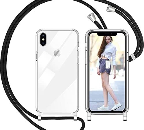 Nupcknn Coque avec Cordon pour iPhone XS Max, Transparente Coque Collier Réglable Téléphone Étui Portable Lanyard Case Protection Complète Cover de iPhone XS Max(Transparent, 6.5")