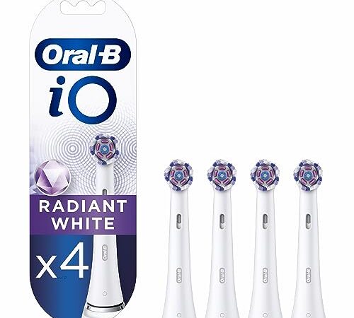Oral-B iO Radiant White, Pack de 4, Têtes de Brosse à Dents Électrique, Élimination Profonde de la Plaque Dentaire, Blanchiment, Blanc