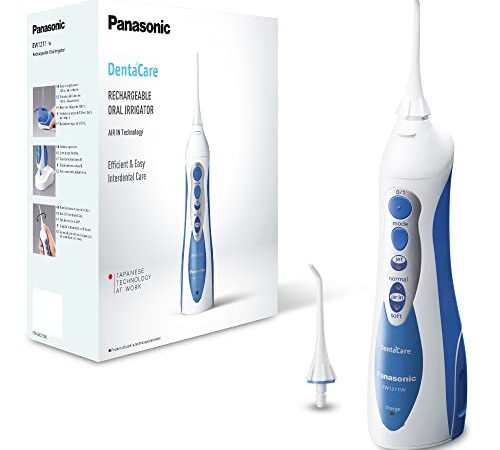 Panasonic - Personalcare EW1211W845 | Jet dentaire - Système AIR + EAU 3 puissances réglables 1 canule Sans fil Réservoir 10 ml 15 min d'autonomie 1400 pulsations/min Blanc et bleu