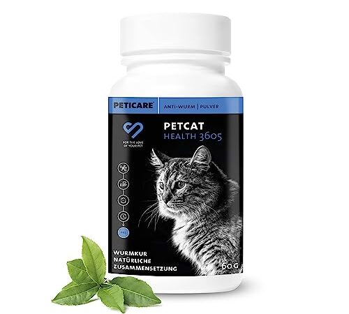 Peticare Vermifuge Poudre pour Chats | Cure Contre Les vers Efficace à Base de Plantes | préventif & aigu | Remède comme complément Alimentaire avec des ingrédients 100% naturels | petCat Health 3605