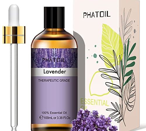 PHATOIL Huile Essentielle Lavande 100 ml, Huile Essentielle 100% Pure Naturelle pour Diffuseur, Huiles Parfumée de Qualité Thérapeutique pour d'Aromathérapie, Relaxation, Sommeil, Massage