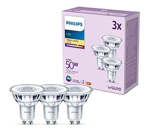 Philips pack de 3 ampoules LED GU10, 50W, blanc chaud