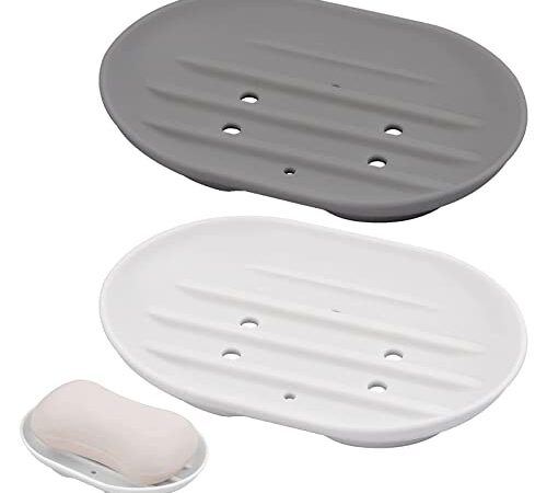 Porte-Savon en Silicone, Porte Savon avec Drain,Porte-Savon en Silicone Antidérapant,Convient pour Chambre, Evier, Cuisine 2 Pièces Tokaneit