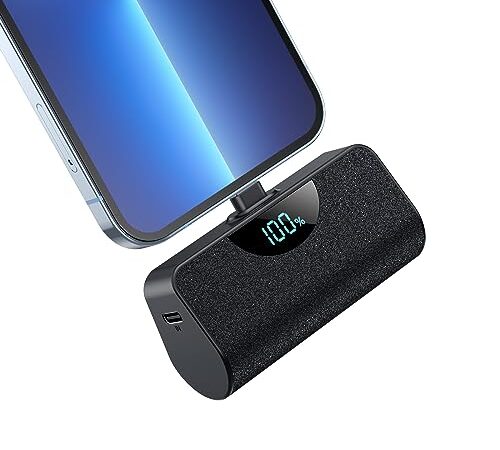 Pxwaxpy Batterie Externe 5200mAh Mini 18W PD Power Bank Charge Rapide Chargeur Portable avec Affichage LCD Compatible avec iPhone 14/14 Pro Max/13/13 Pro Max/12/12 Pro/11/XS Max/XR/X/8/7/6 etc